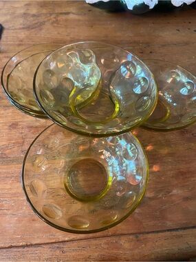 Vintage Hazel Atlas Amber Glass Dot Dessert Bowls - Set of 5